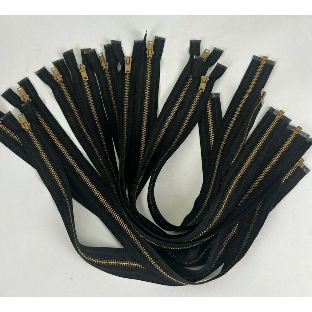 10x NOS Vintage Lot Scovill USA Metal Brass Zipper Pulls Zippers~21" Replacement